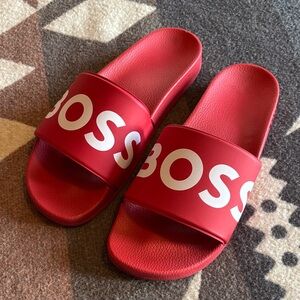 Boss Bold Red Slide Sandals